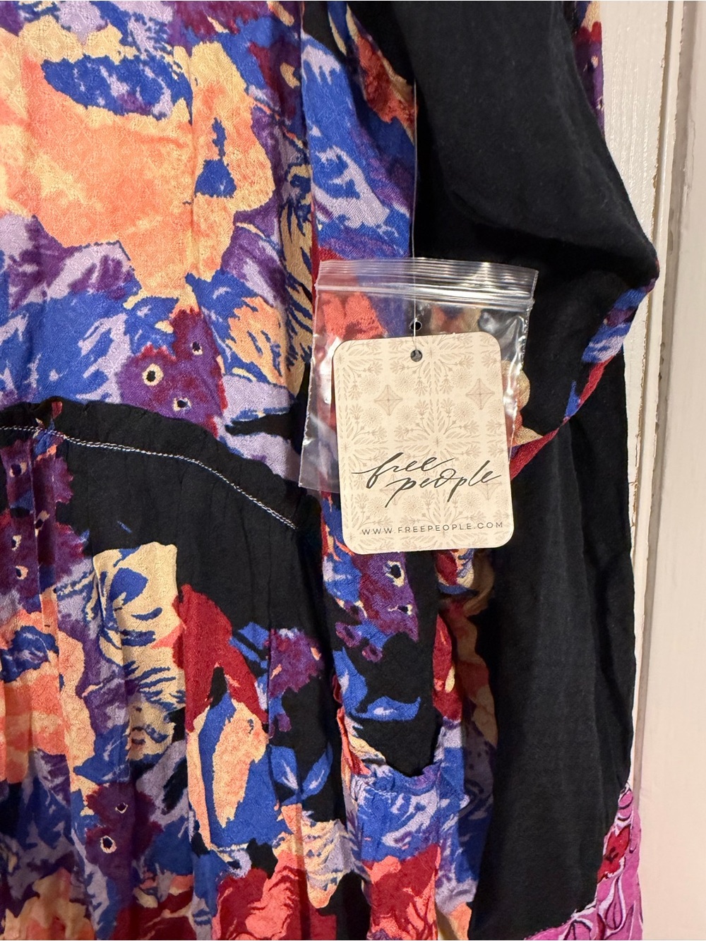 NWT Free People Floral Brunch a Bunch Button Front Tunic Dress XL Black Multi - Picture 6 of 12